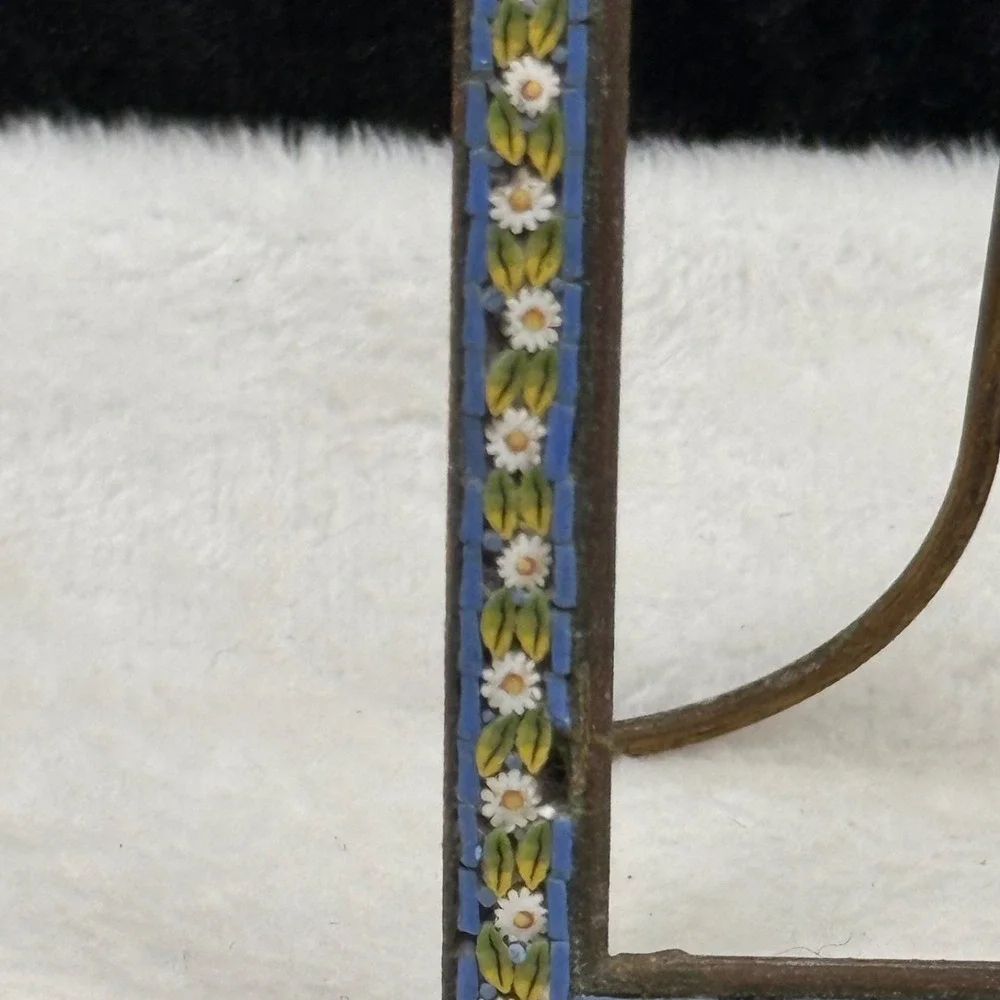 Micro Mosaic Rectangle Picture Frame Gold Tone Blue Green White
